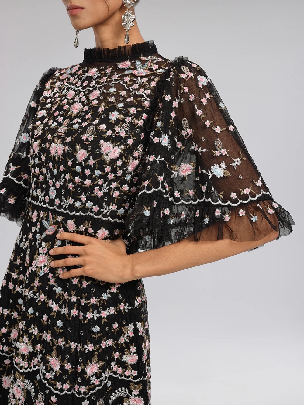 Rich Radi Q’S Black Floral Embroidered Lace Midi Dress - Picture 5 of 16